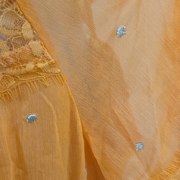 Anthropologie Orange Ruffled Tiered Gown with Bishop Sleeves - Picture 6 of 7